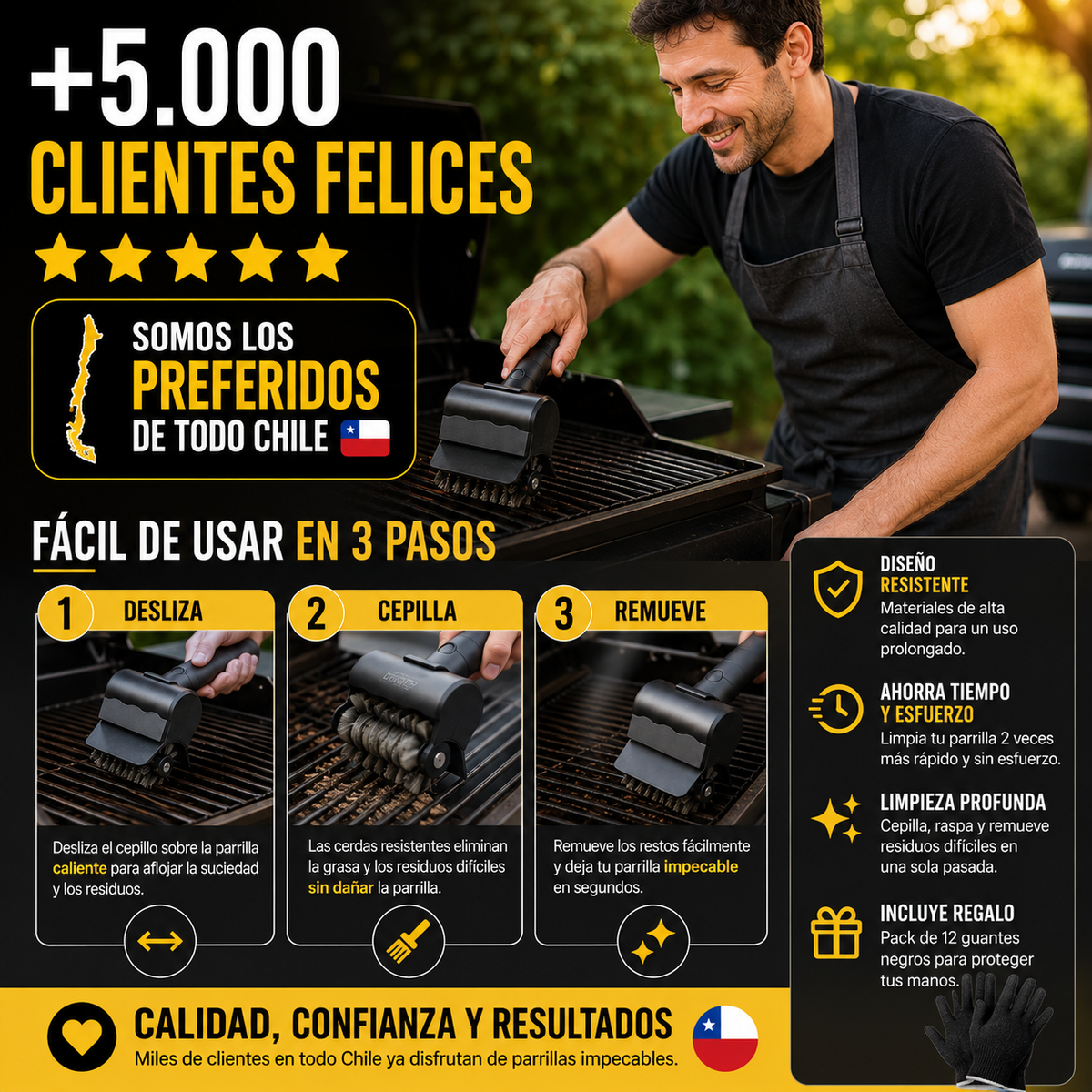 Cepillo 3 en 1 para Parrilla | Limpieza Profunda, Rápida y Sin Esfuerzo