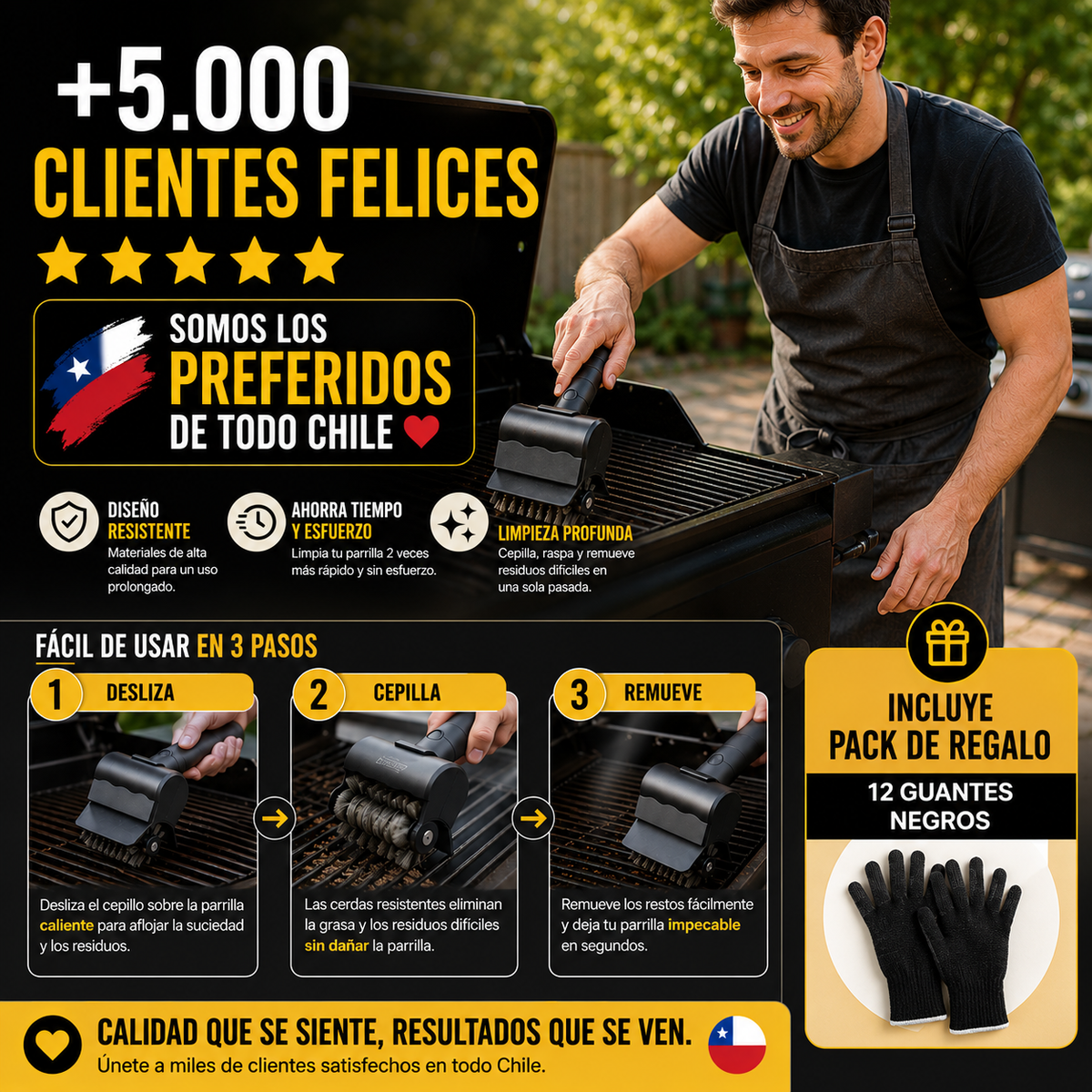 Cepillo 3 en 1 para Parrilla | Limpieza Profunda, Rápida y Sin Esfuerzo
