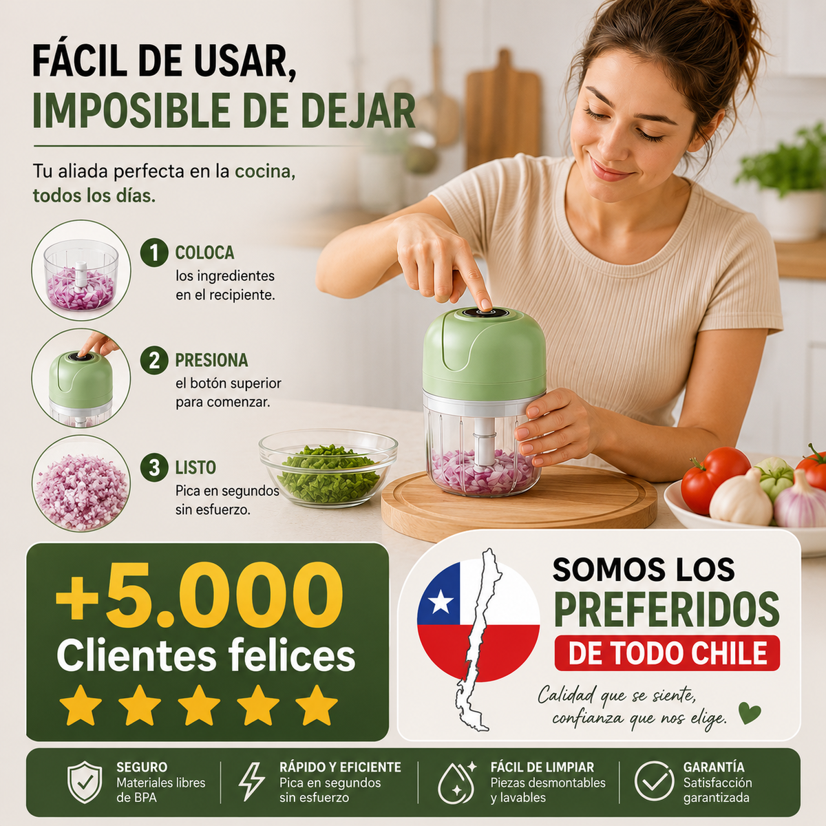 Picadora Eléctrica Inalámbrica 4 en 1 | Pica en Segundos Sin Esfuerzo