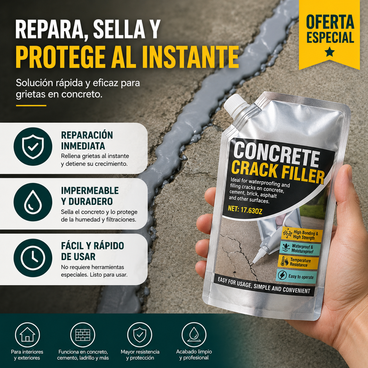 Rellenador de Grietas para Concreto | Repara, Sella y Protege Fácilmente