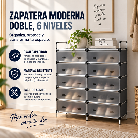 Zapatera Organizadora Doble de 6 Niveles | Más Espacio y Orden para tu Hogar